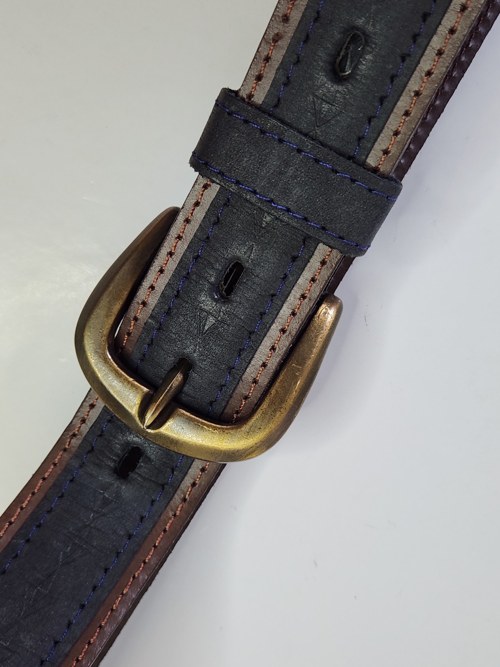 Genuine Leather Dark and Brown Leather Belt with Brass Buckle
